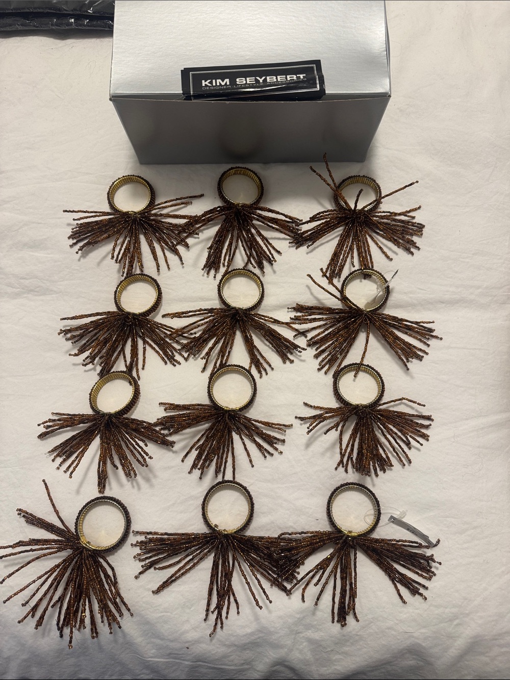 Kim Seybert Brown Beaded Tassel Napkin Rings - Set of 12